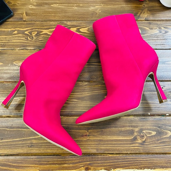 Sam Edelman Hot Pink Dollcore Genuine Leather Suede Pointed Toe Heeled Booties - Picture 2 of 12